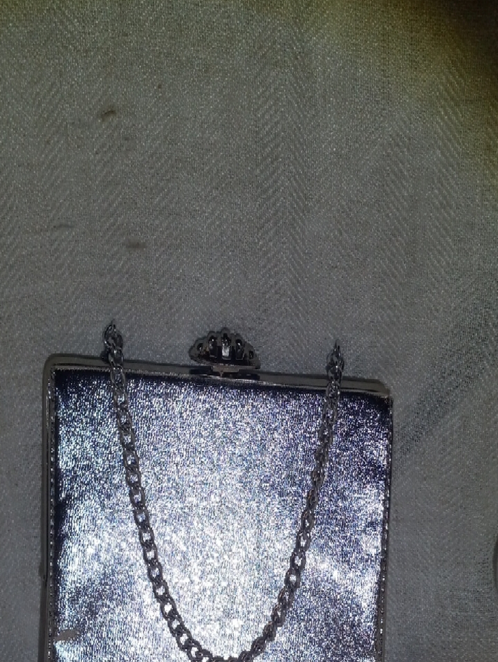 Metallic Silver Evening Clutch with Chain Strap